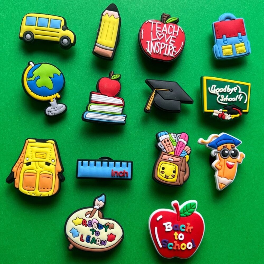 Back to School Crocs Shoe Charms Set of 14 - jibbitz Charms Graduation